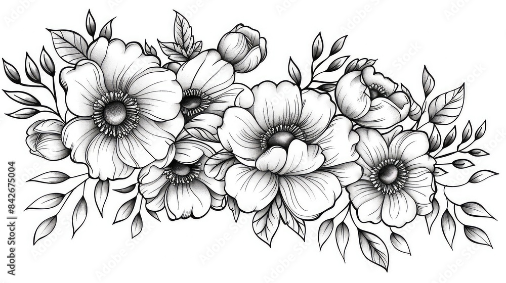 line art design of delicate flowers, vector illustration in black ink on white background, simple yet elegant style generated with AI line art design of delicate flowers, vector illustration in black ink on white background, simple yet elegant style generated with AI