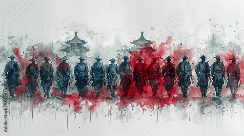 Ancient Chinese warriors march toward pagoda. Generated by AI