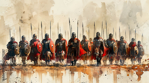 Phalanx Of Spartan Warriors Advance Generated by AI. photo