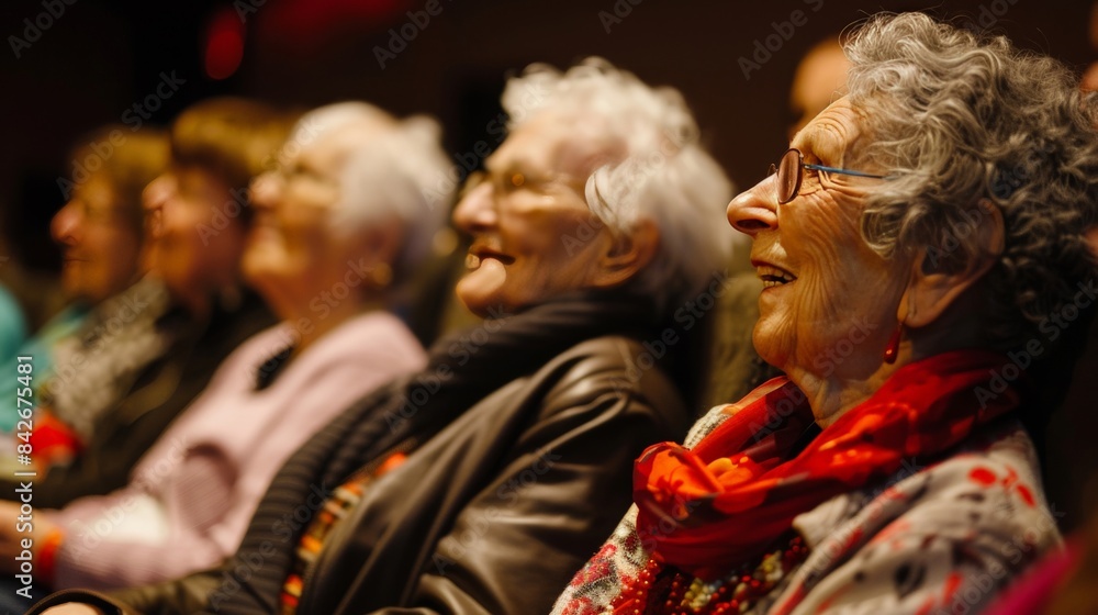 Elderly people attending a film festival, discussing movies Elderly people attending a film festival, discussing movies