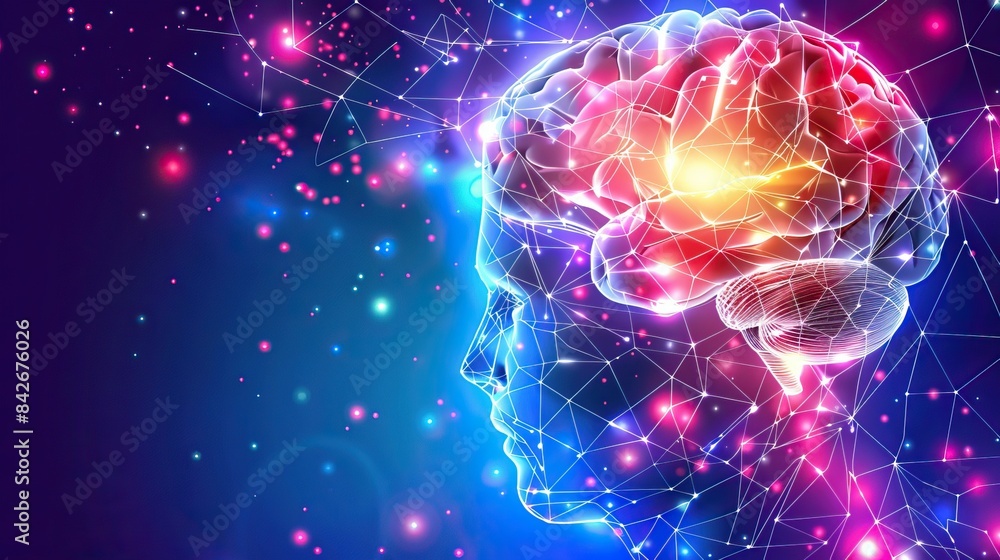 Abstract digital art of a human mind with neural connections, depicting concepts of artificial intelligence and brain power. Abstract digital art of a human mind with neural connections, depicting concepts of artificial intelligence and brain power.