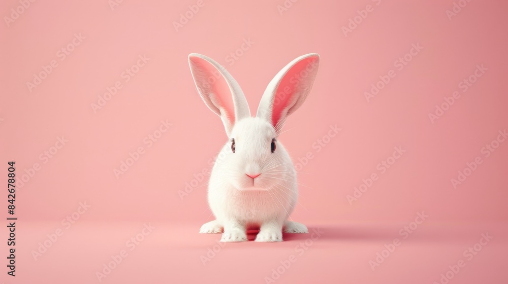 White rabbit on pink background, cute pet concept White rabbit on pink background, cute pet concept