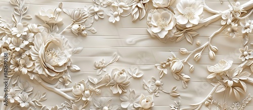 Beautiful flower 3d relief wallpaper. Mural wallpaper. Wall art. AI generated illustration. © mooncux