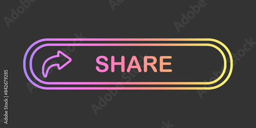 Colorful Button on Dark Background, Social Media Call-To-Action Sticker. Gradient element in contour line style with inscription share and arrow icon. Web, blogging.