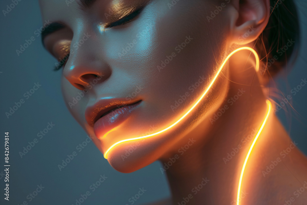 a woman with glowing neons on her face a woman with glowing neons on her face