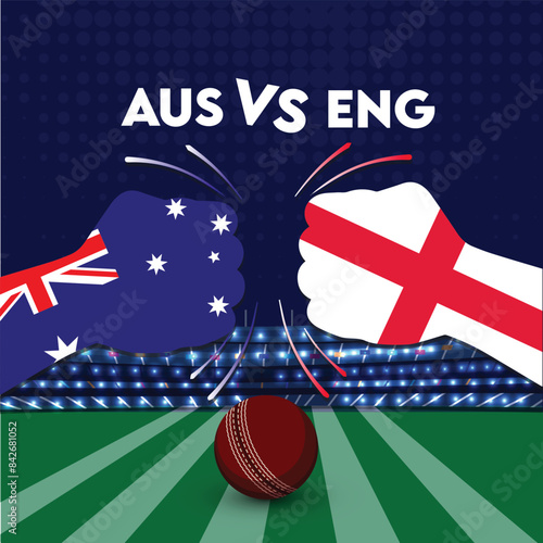 Australia v England Match , England vs Australia cricket match ,Cricket match concept with creative illustration of participants clashing style hands on stadium