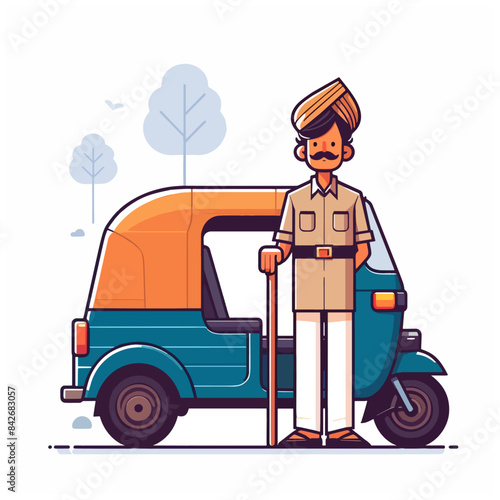 Indian motor rickshaw car. Indian tuk tuk. Flat illustration