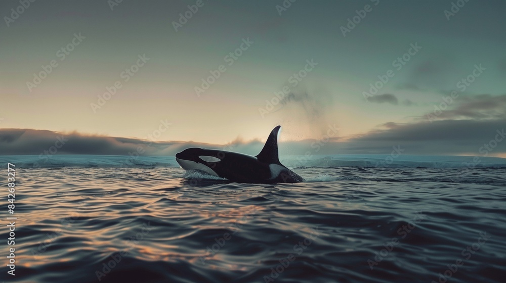 Fototapeta premium A majestic orca breaching the surface of the ocean.