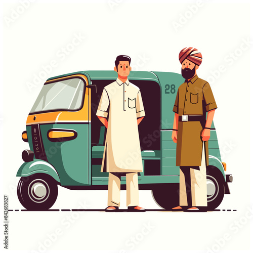 Indian motor rickshaw car. Indian tuk tuk. Flat illustration