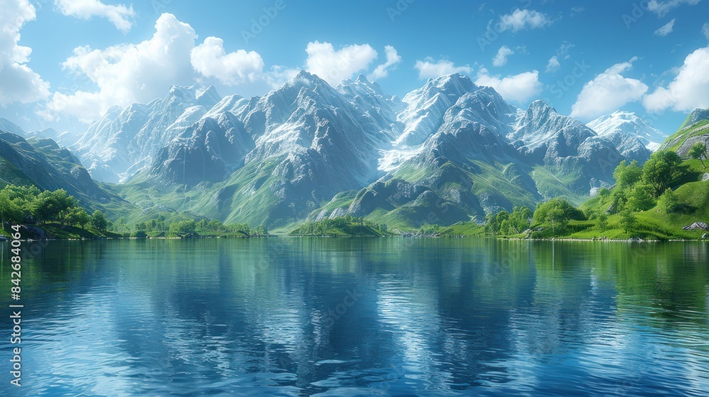 view of the lake under the mountain view of the lake under the mountain