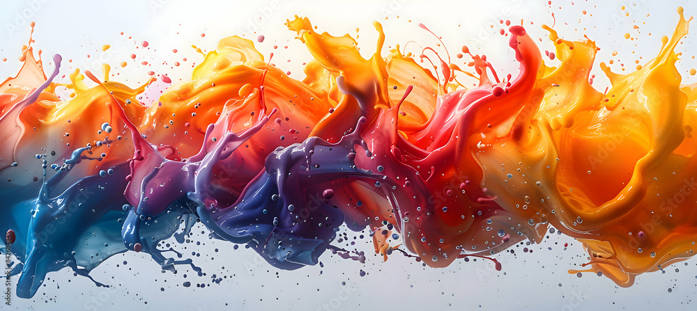 Visually stunning splatters of energetic colors against a pure white backdrop Visually stunning splatters of energetic colors against a pure white backdrop