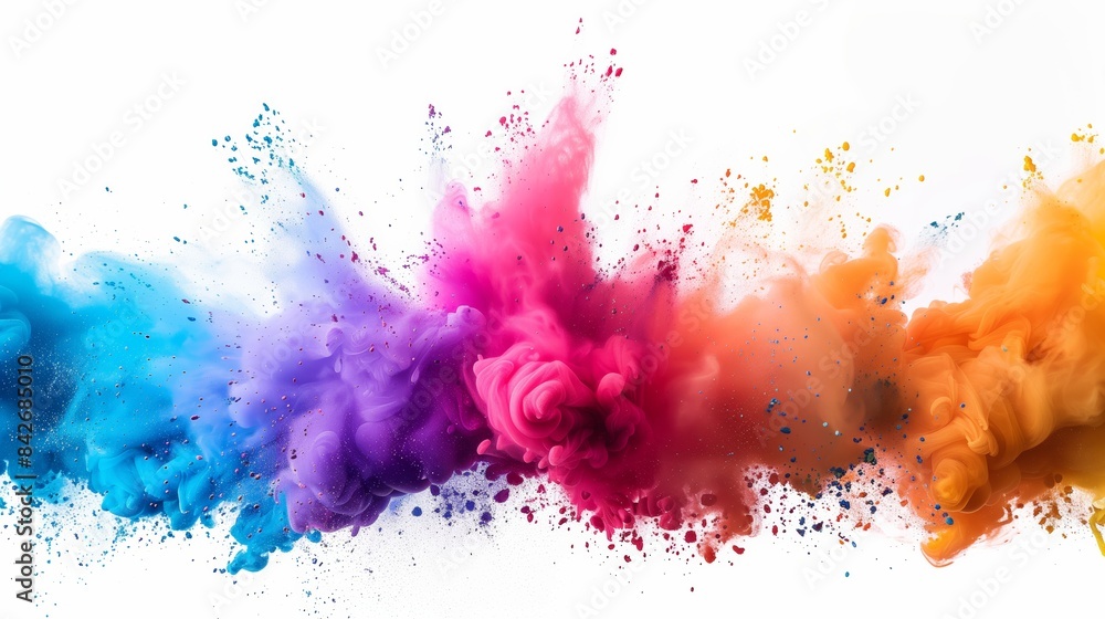 Explosive Burst of Colorful Dry Pigments in Mid-Air Against White Background