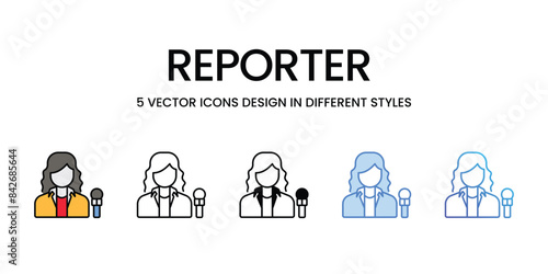 Reporter icons vector set stock illustration.
