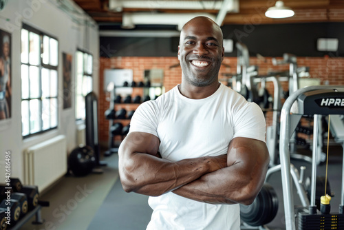 Smiling fit man standing in the gym