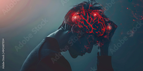 Depression: The Persistent Sadness and Loss of Interest - Picture a person with highlighted brain showing chemical imbalance, experiencing persistent sadness and loss of interest,
