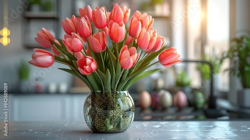 indoor orange tulip flower decoration © almeera