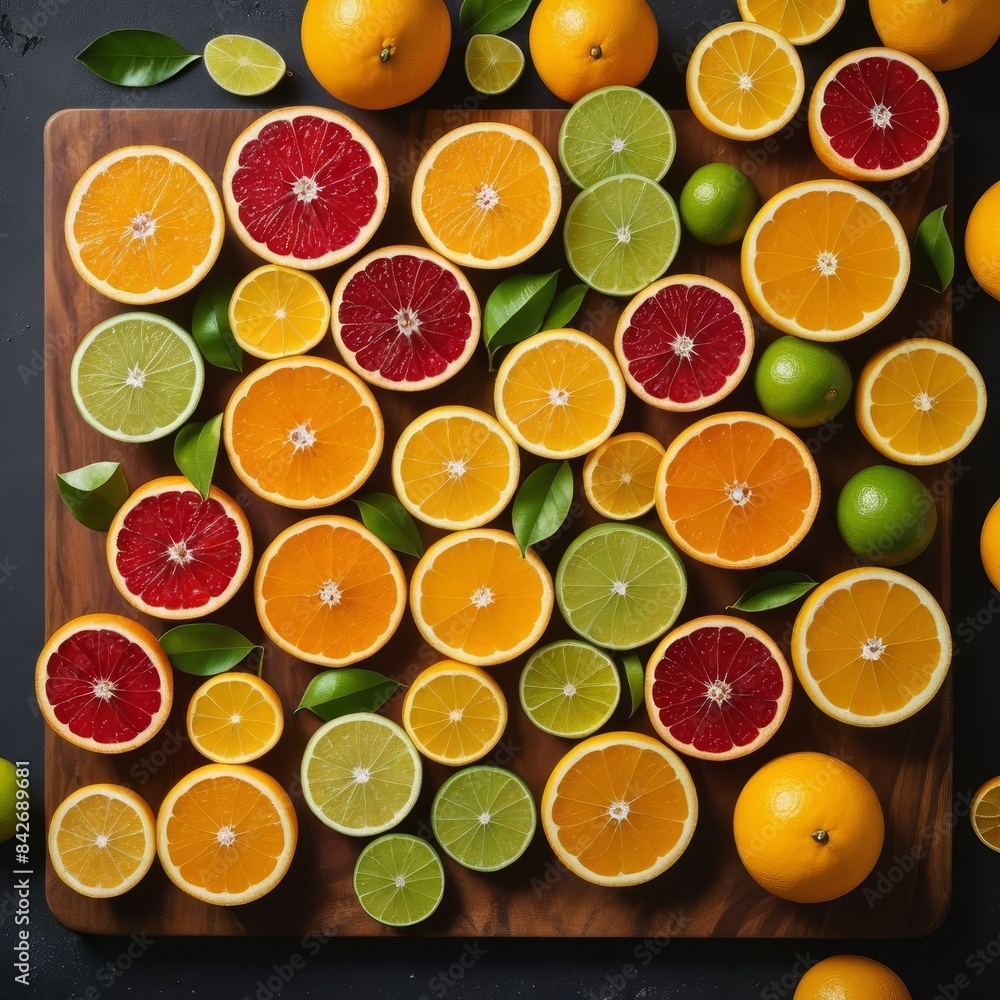 A close-up of fresh citrus fruits sliced in half, arranged on a wooden cutting board, with vibrant colors and textures. A close-up of fresh citrus fruits sliced in half, arranged on a wooden cutting board, with vibrant colors and textures.
