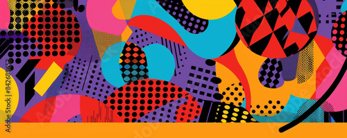 Funky Memphis design with vibrant, abstract shapes in high clarity