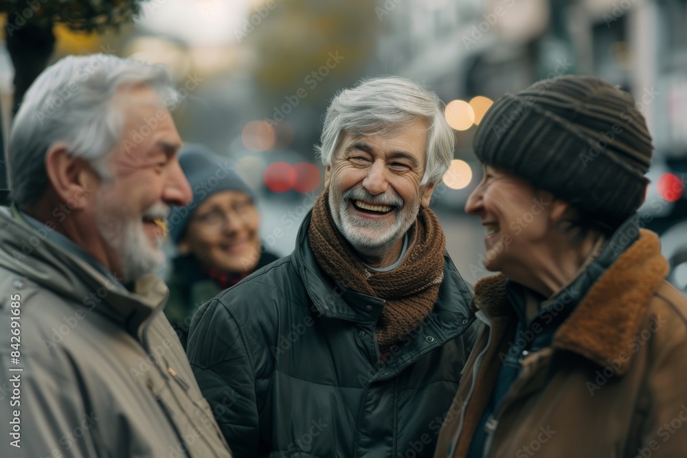 Group of senior people walking in the street in the city center. Group of senior people walking in the street in the city center.