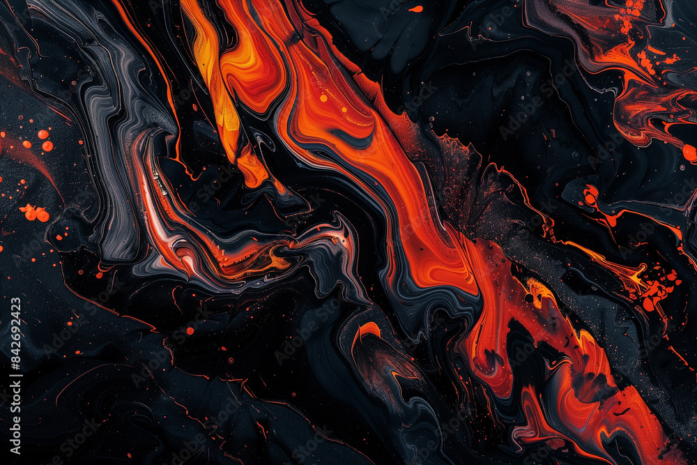 An abstract fluid art piece showcasing dynamic swirls of fiery red and black, creating a bold and captivating visual effect. An abstract fluid art piece showcasing dynamic swirls of fiery red and black, creating a bold and captivating visual effect.