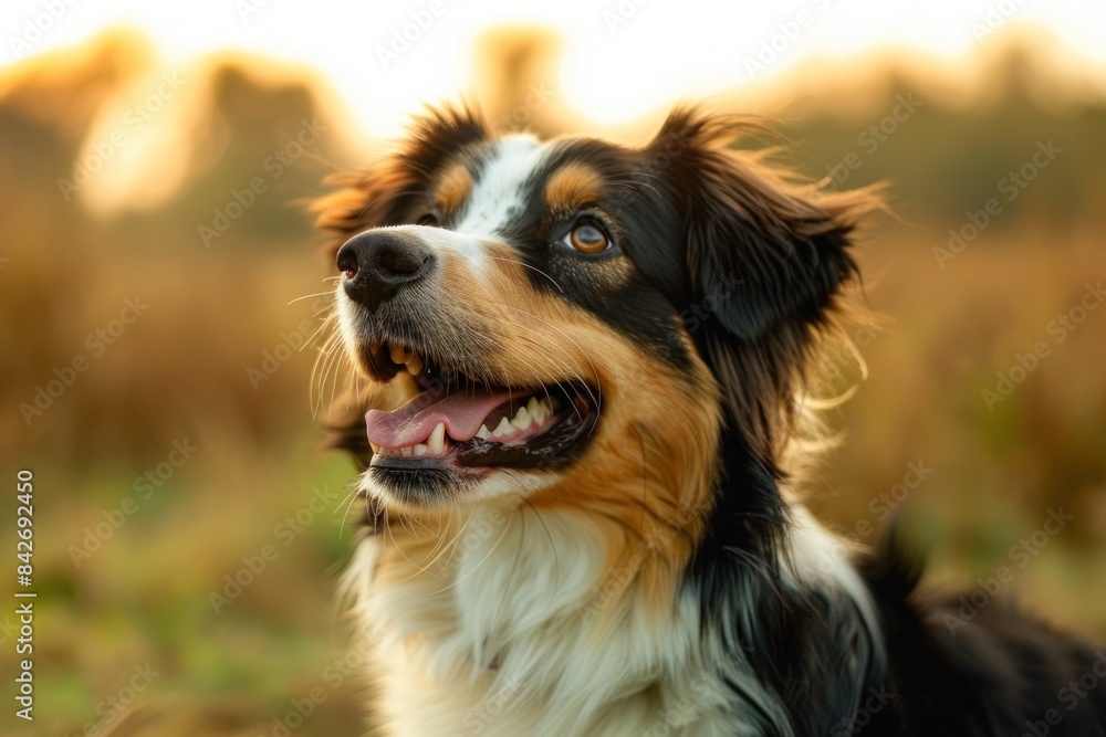 Observant dog amidst golden nature glow Observant dog amidst golden nature glow
