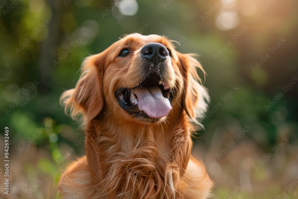 Golden retriever looking upwards gently