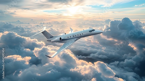 Business Travel Transcends: Private Speed Jet Soaring Above Clouds photo