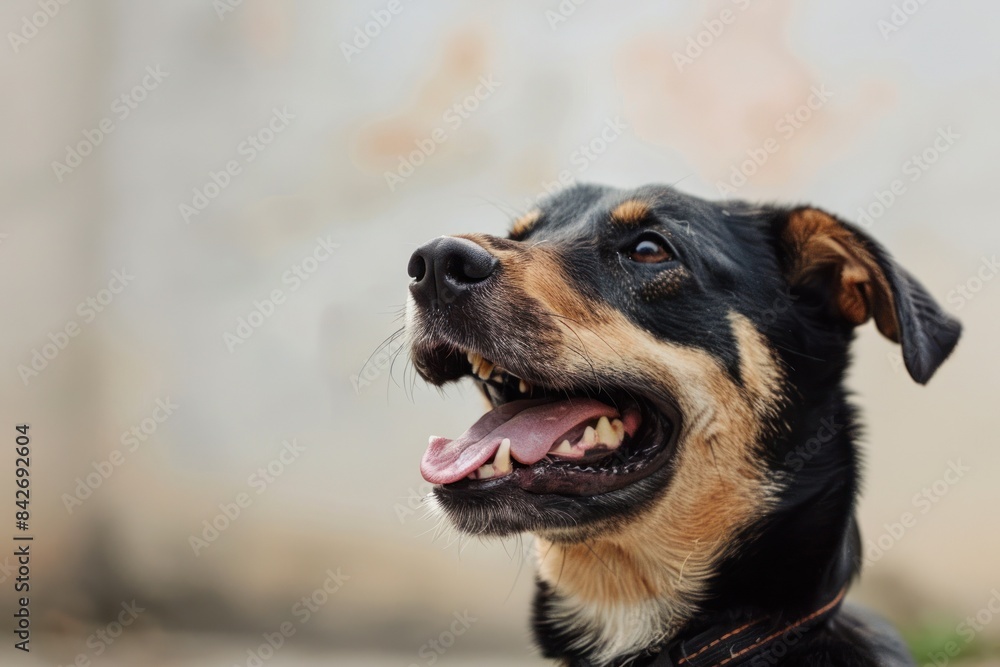 Attentive black and tan dog looking up Attentive black and tan dog looking up