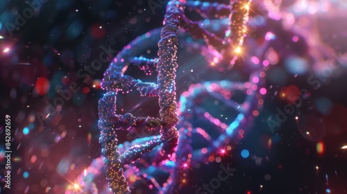 DNA genetic technology science cell helix biotechnology abstract molecules digital futuristic