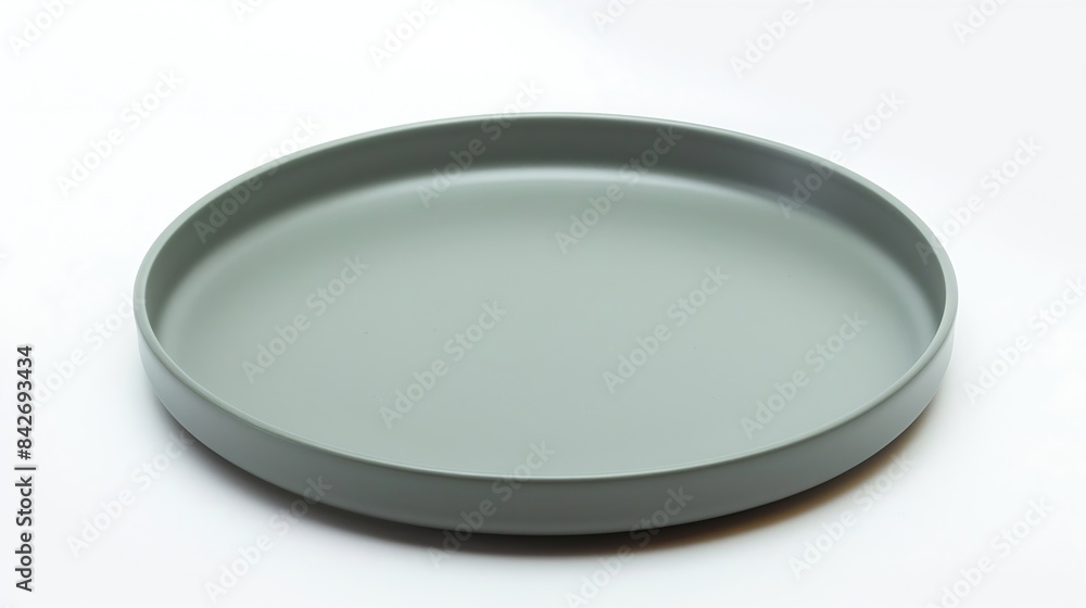 Empty ceramic plate gray round tray plate isolated on white background with clipping path : Generative AI Empty ceramic plate gray round tray plate isolated on white background with clipping path : Generative AI