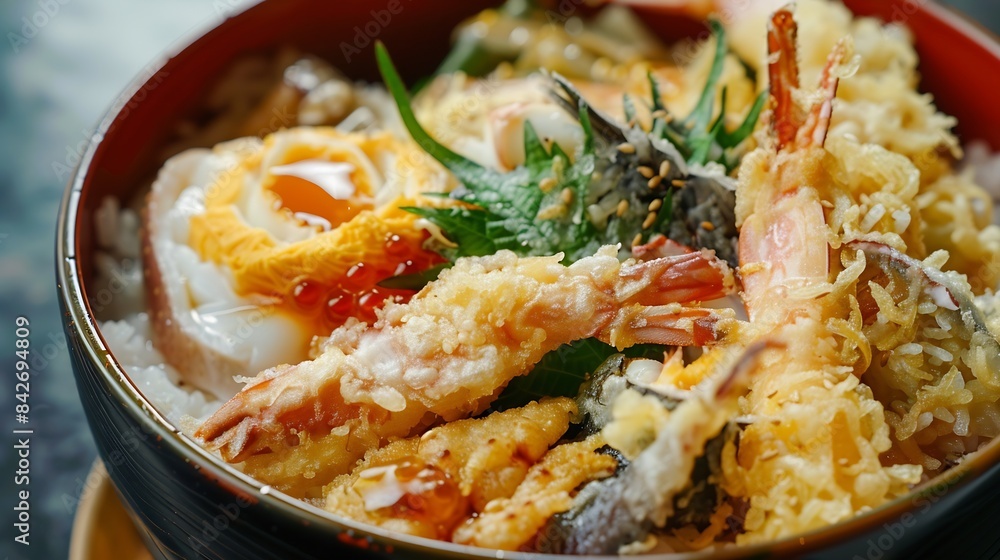 Japanese food with raw fish rice tempura and others Traditional Obento Uji Kyoto Japan : Generative AI Japanese food with raw fish rice tempura and others Traditional Obento Uji Kyoto Japan : Generative AI