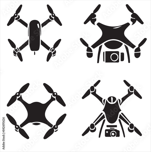 Drone silhouette vector illustration black and white.