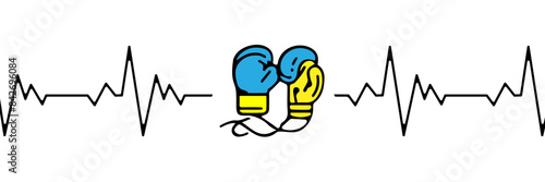 Obraz na plátně boxing gloves in the colors of the Ukrainian flag, heart beat line