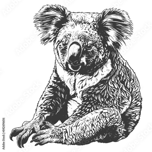 Engraved Koala: Detailed Black and White Line Art Illustration