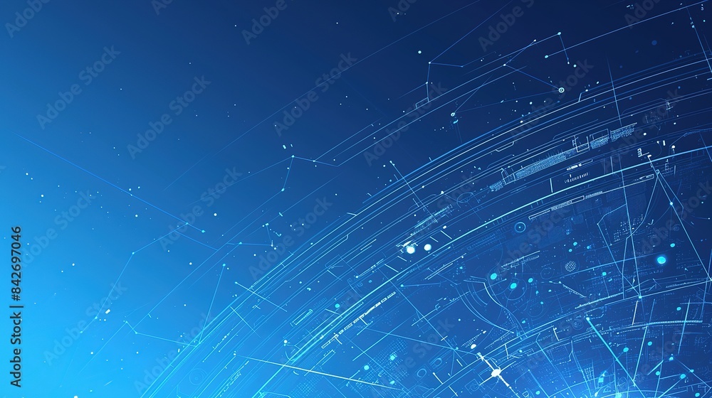 Fototapeta premium Digital Connection and Technology: Blue Gradient Background with White Dots on Dark Blue. Technical Web Banner Template for Computer Science Vector Illustrations and Artificial Intelligence Concepts