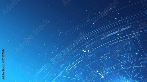 Digital Connection and Technology: Blue Gradient Background with White Dots on Dark Blue. Technical Web Banner Template for Computer Science Vector Illustrations and Artificial Intelligence Concepts