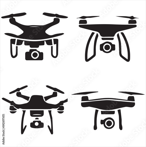 Drone silhouette vector illustration black and white.