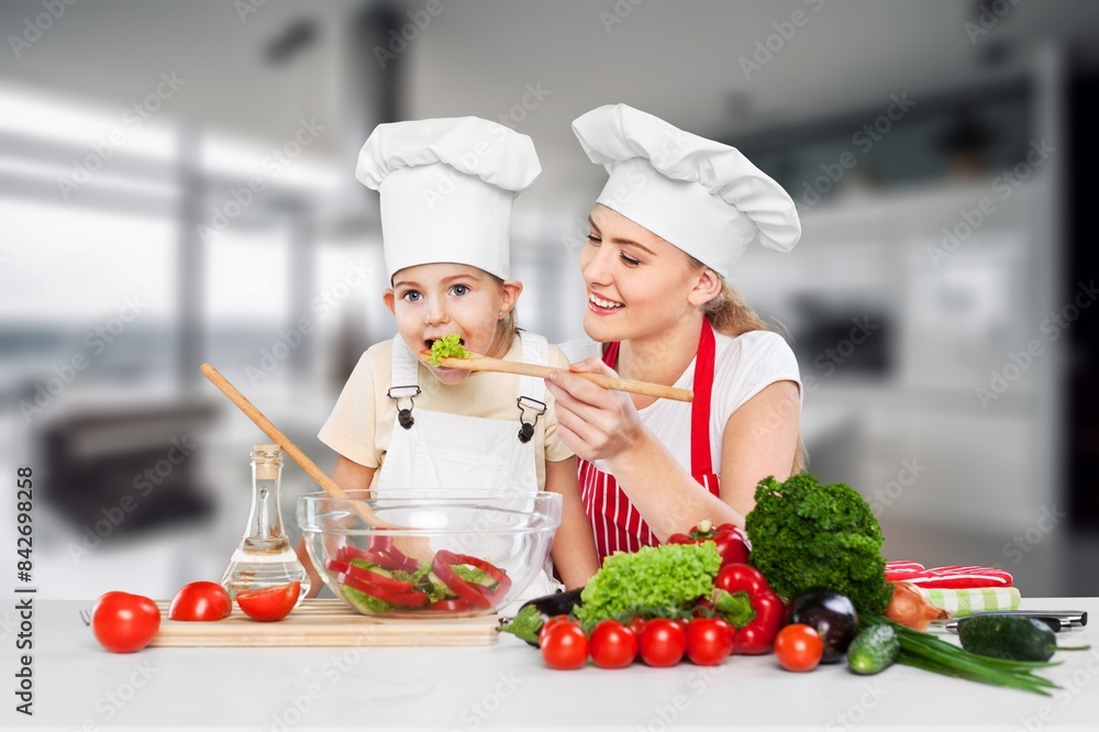 Healthy food concept. Happy family cook at kitchen Healthy food concept. Happy family cook at kitchen