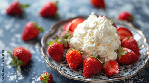 Strawberries and whipped cream topping on a Castera