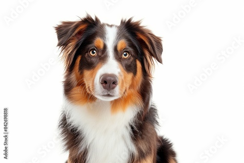 Australian Shepherd with Bright Eyes and an Alert Stance  An Australian Shepherd with bright  attentive eyes and an alert stance  displaying its intelligence and readiness for adventure