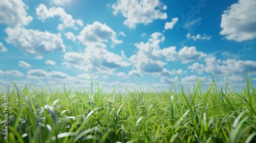 green grassland extend and blue sky Highly detailed extreme close up shot realistic Sony Alpha A7 III 