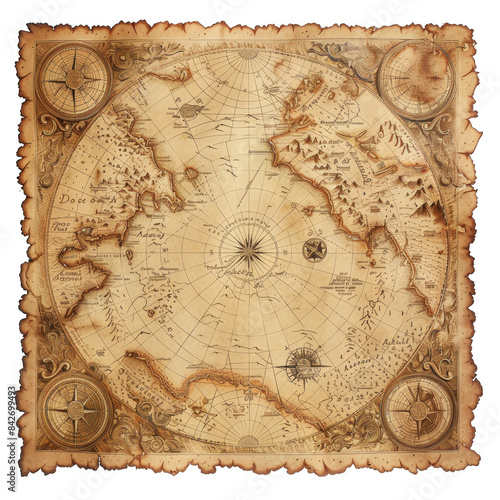 map of the world with compasses and other items, transparent background png photo