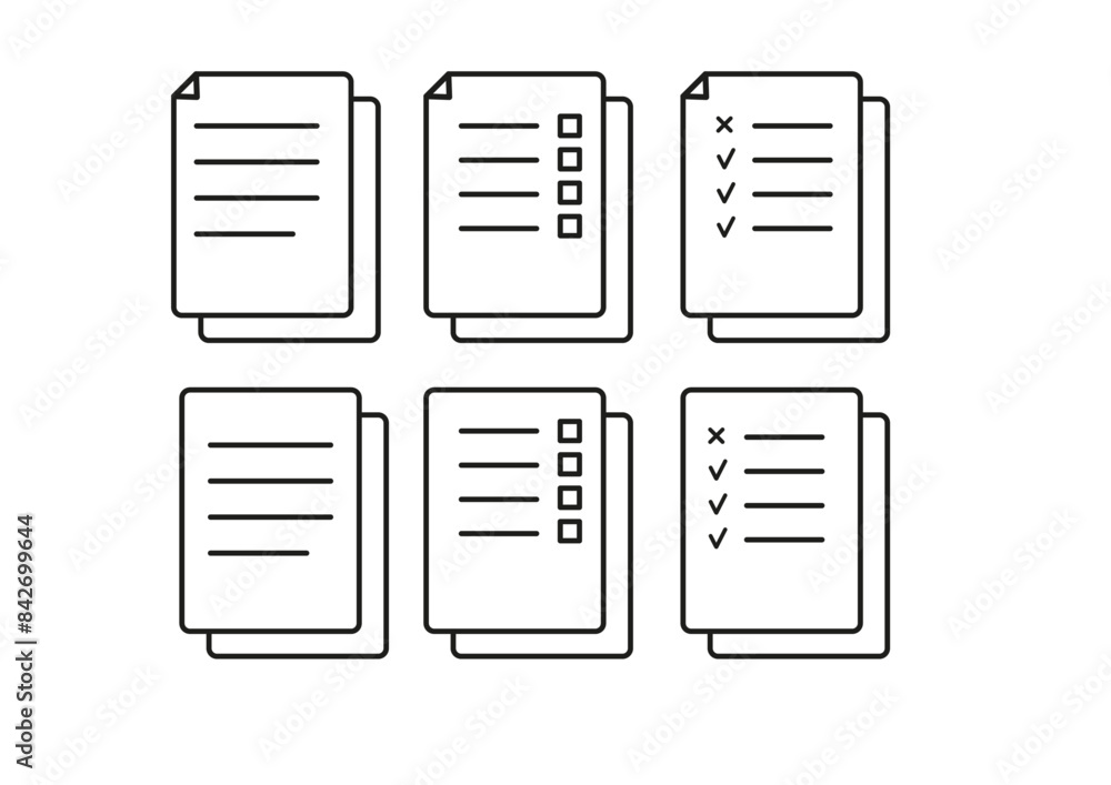 Paper documents icons set. Linear File icons. Paper documents icons set. Linear File icons.