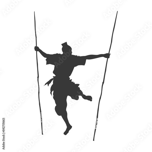 Silhouette of a Man on Stilts, Traditional Chinese Performance Art