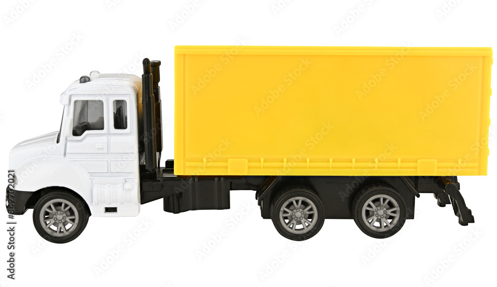 Toy car truck white and yellow colors isolated on a transparent background. Toy car truck white and yellow colors isolated on a transparent background.
