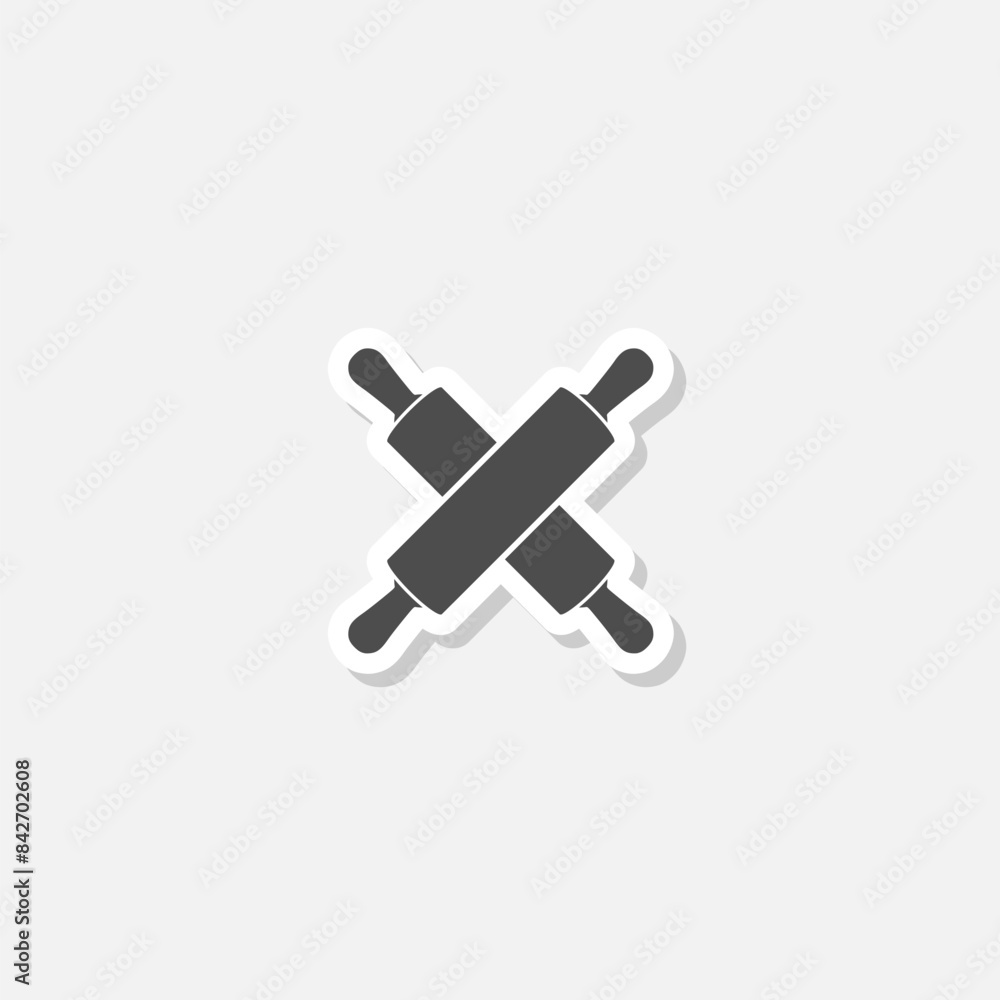 Wooden rolling pin icon sticker isolated on gray background Wooden rolling pin icon sticker isolated on gray background