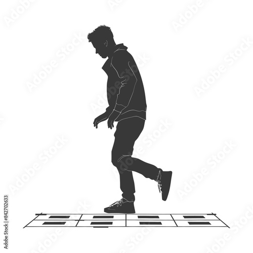 Agility Training: Silhouette of Man on Ladder Drill, Isolated on White.