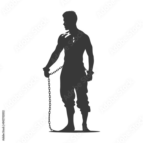 Silhouette of a Muscular Man Breaking Chains, Freedom Concept.