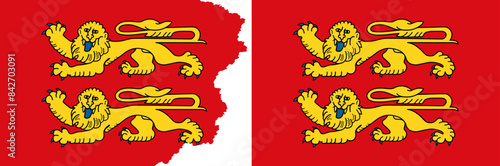 Normandy flags vector. Standard flag and with torn edges