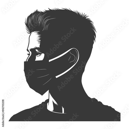 Silhouetted man in mask, graphic illustration, Covid-19 safety.